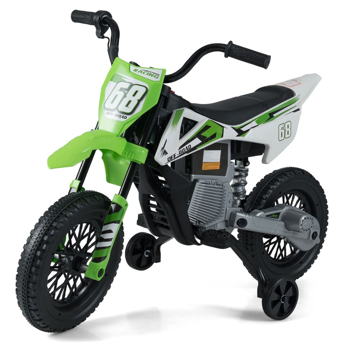 12V Kids Motorcycle with Training Wheels and Spring Suspension