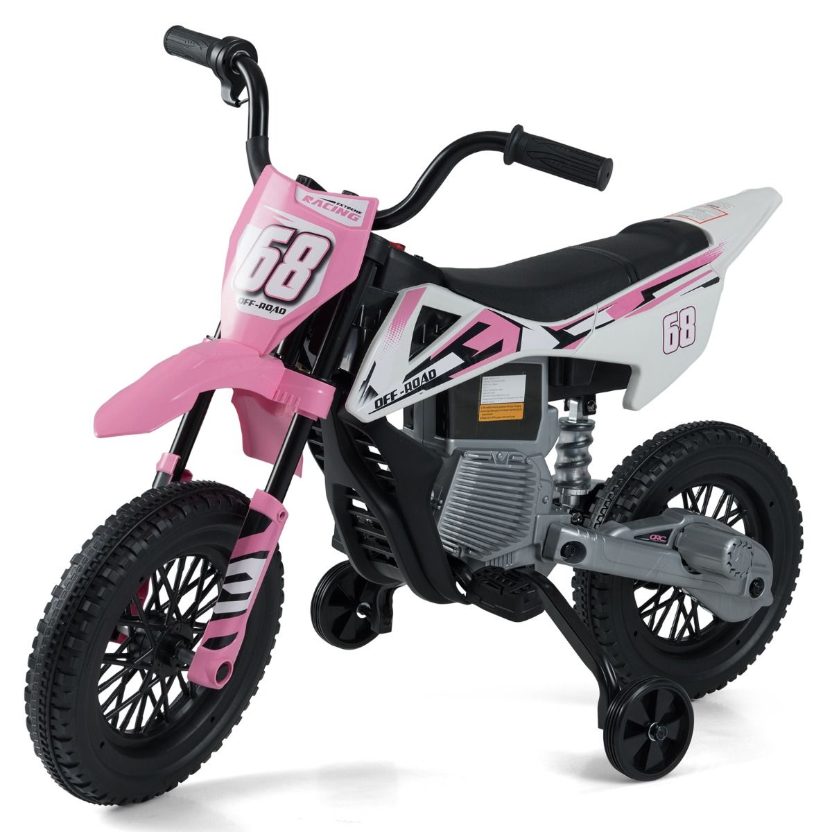 12V Kids Motorcycle with Training Wheels and Spring Suspension
