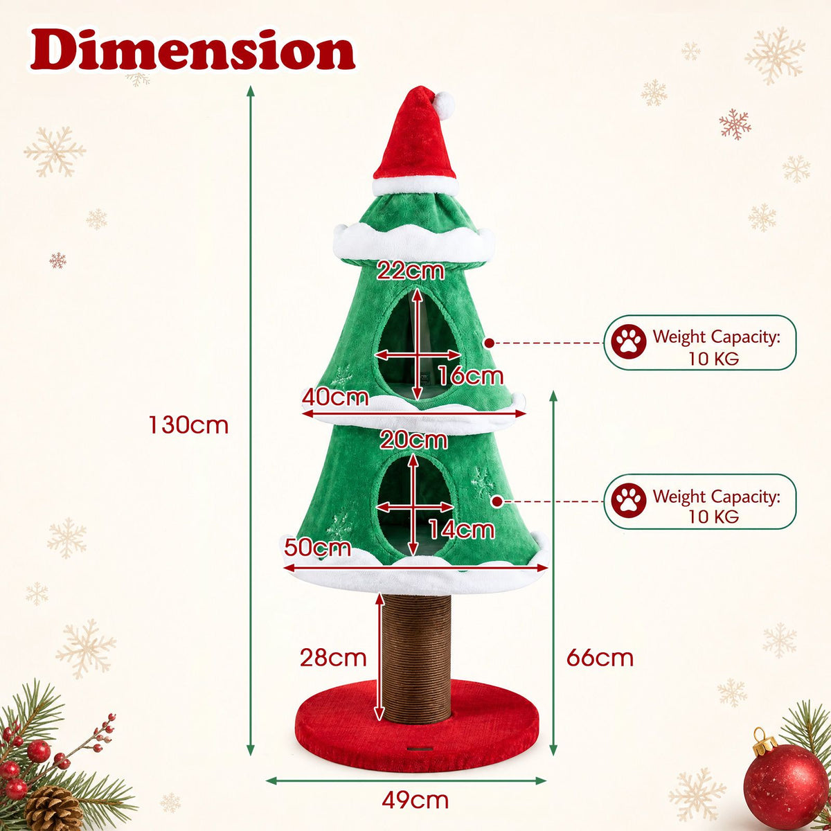 130cm Christmas Cat Tree for Indoor Cats