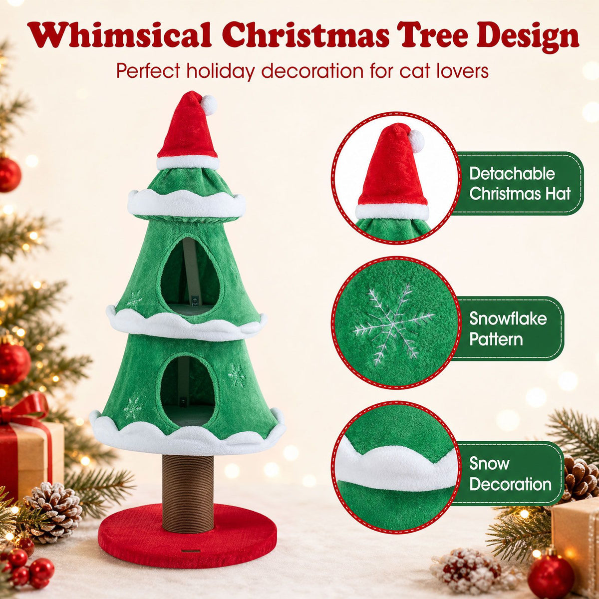 130cm Christmas Cat Tree for Indoor Cats