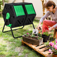 130L Garden Composting Tumbler Dual with 2 Rotating Chambers