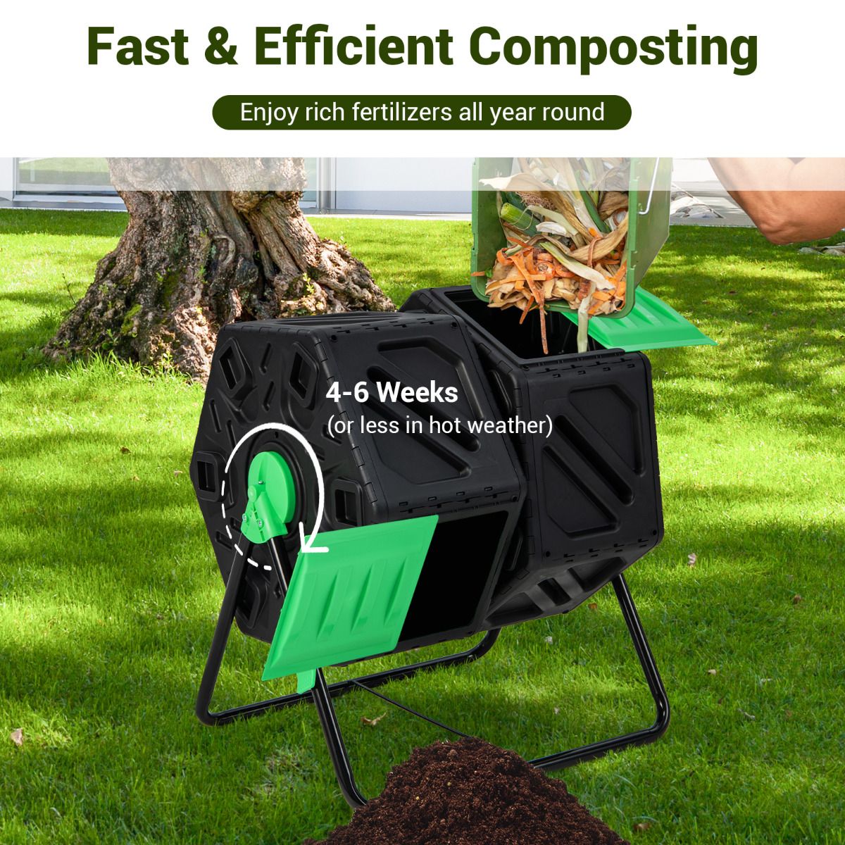 130L Garden Composting Tumbler Dual with 2 Rotating Chambers