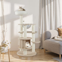 132cm Tall Wooden Cat Tree with Condo and Multi-Level Climbing Stand