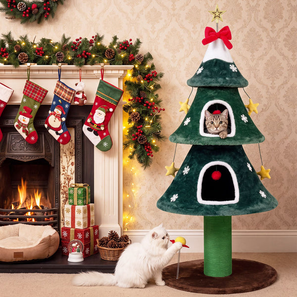 137cm Christmas Cat Tree with 2 Private Condos for Indoor Cats
