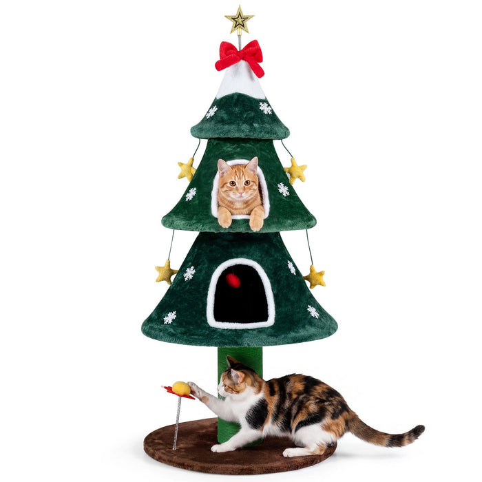 137cm Christmas Cat Tree with 2 Private Condos for Indoor Cats