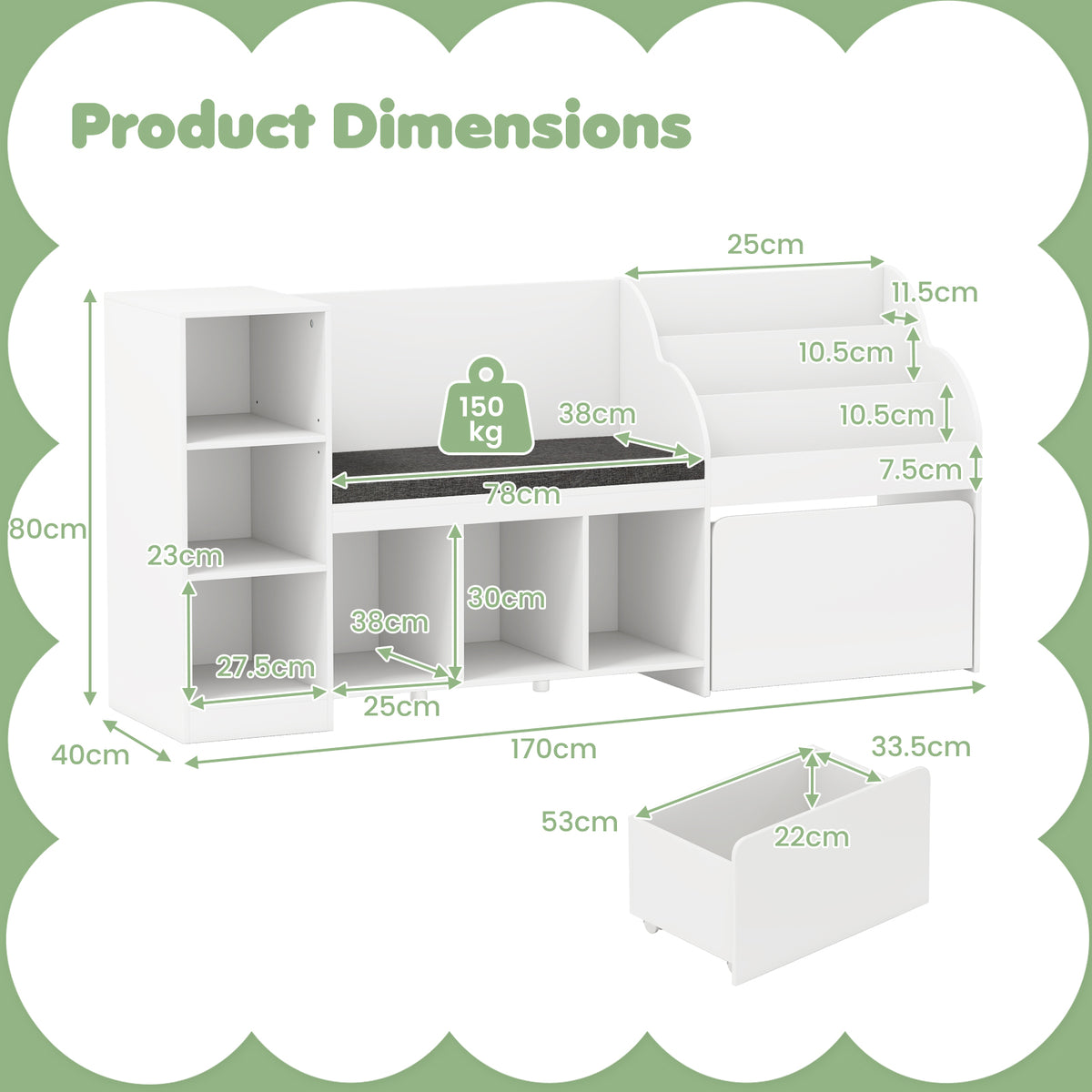 4-in-1 Standing Toy Organizer w/ Removable Seat Cushion