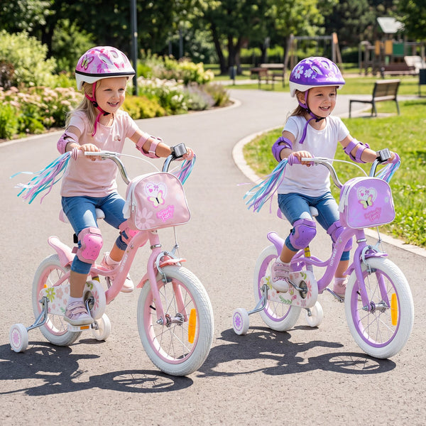 14/16 Inch Girls Bike with Front Bag and Streamers for 3-5/4-7 Years Old