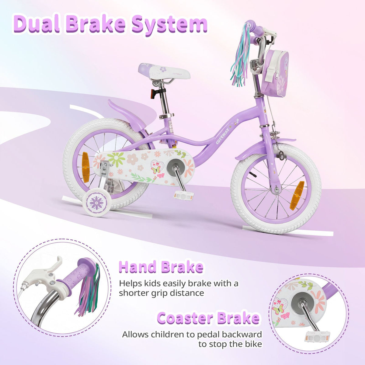 14/16 Inch Girls Bike with Front Bag and Streamers for 3-5/4-7 Years Old Item No: 29530738