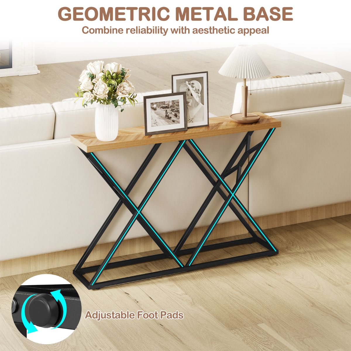 140cm Farmhouse Console Table with Geometric Metal Base