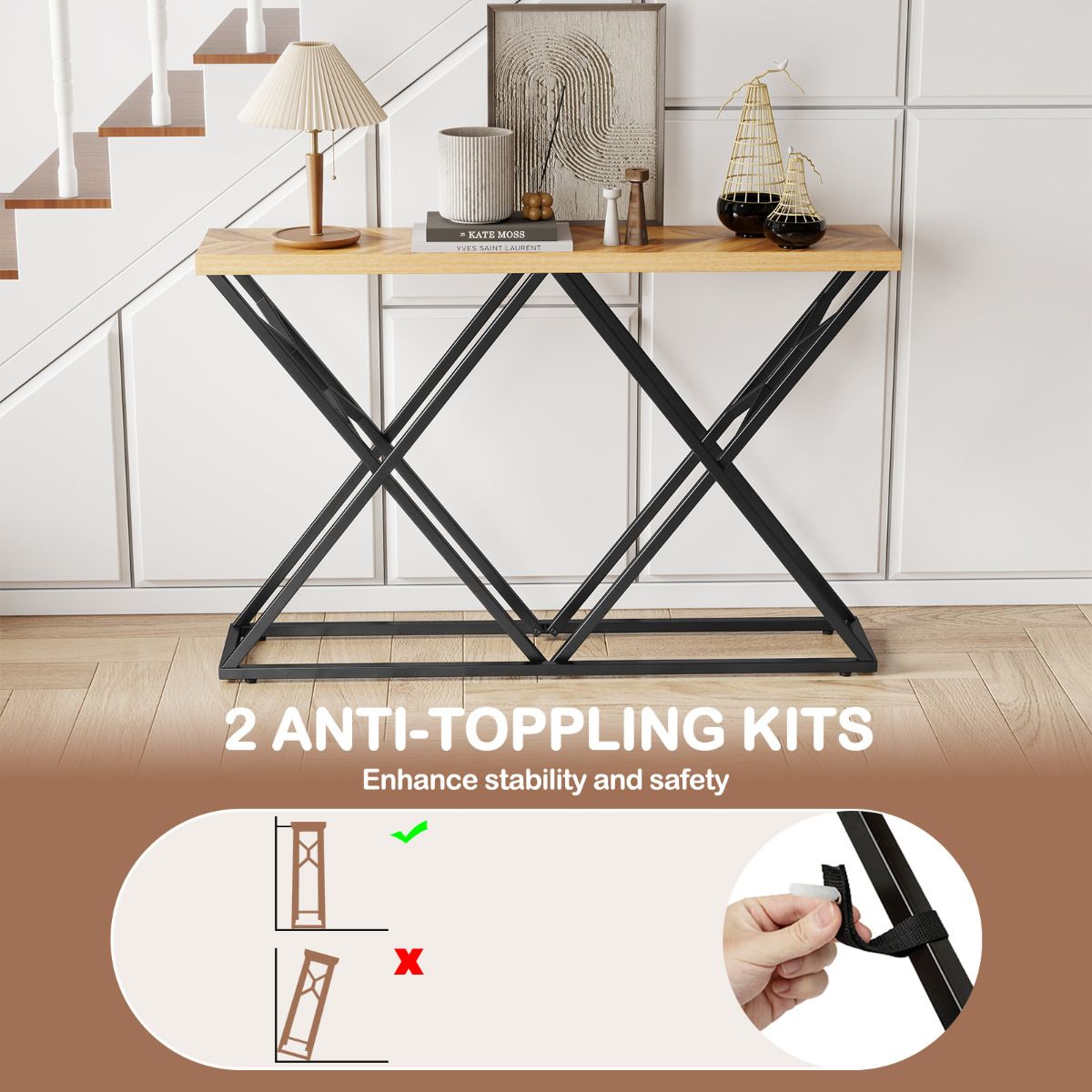 140cm Farmhouse Console Table with Geometric Metal Base