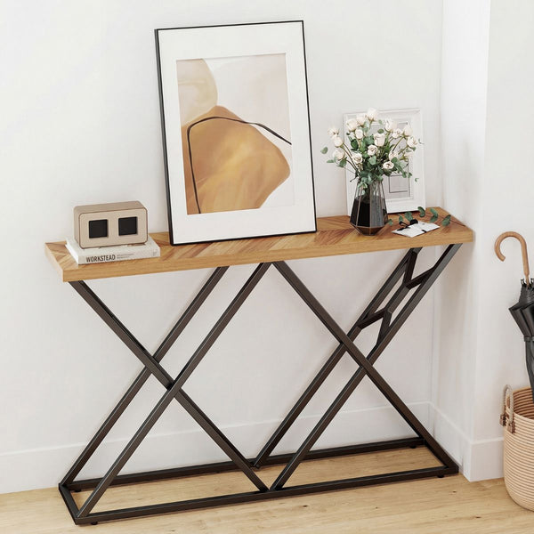 140cm Farmhouse Console Table with Geometric Metal Base