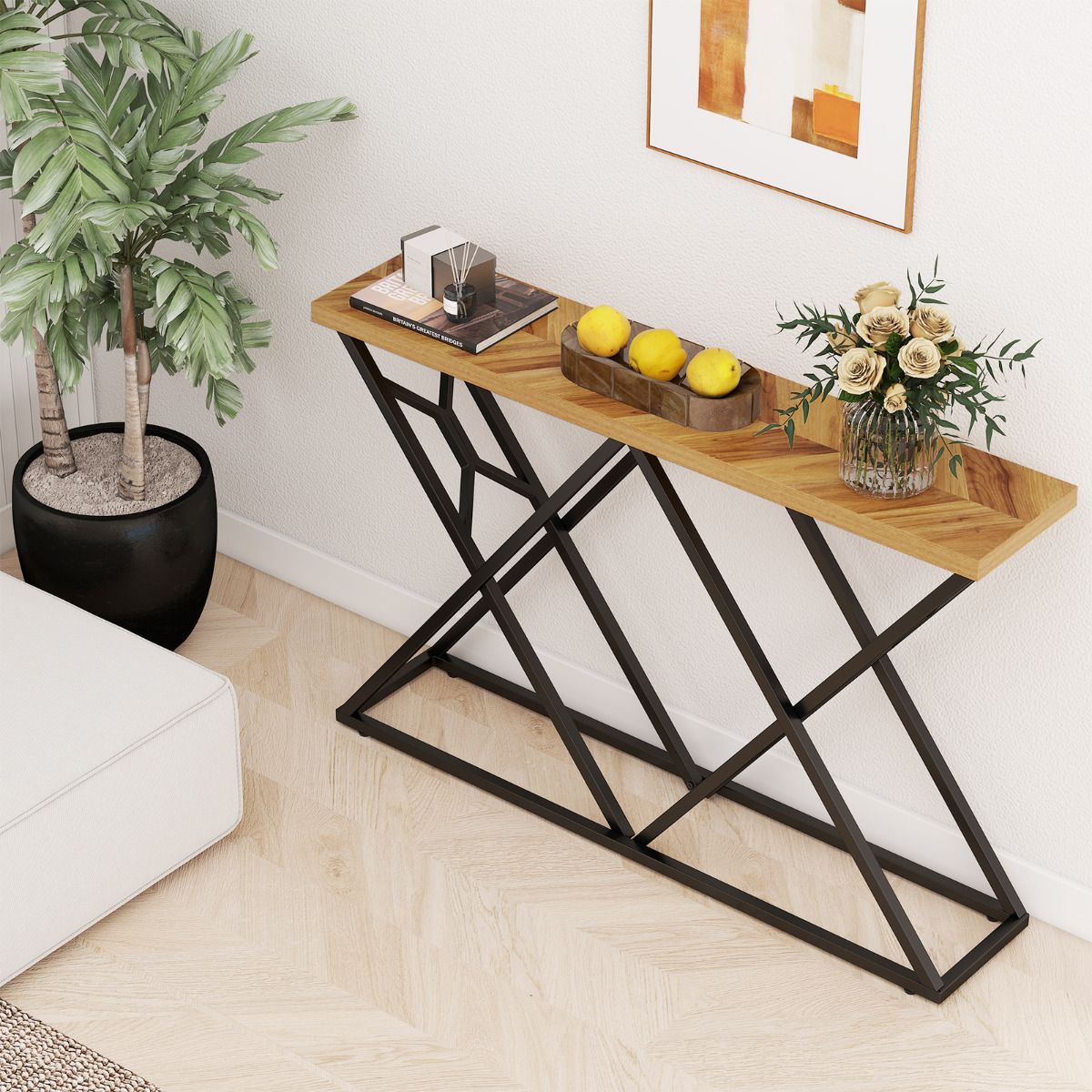 140cm Farmhouse Console Table with Geometric Metal Base