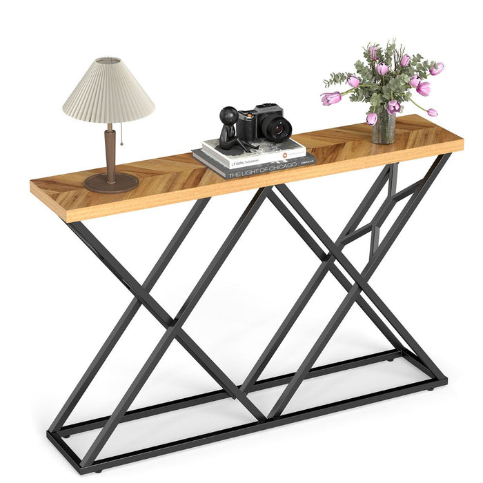 140cm Farmhouse Console Table with Geometric Metal Base