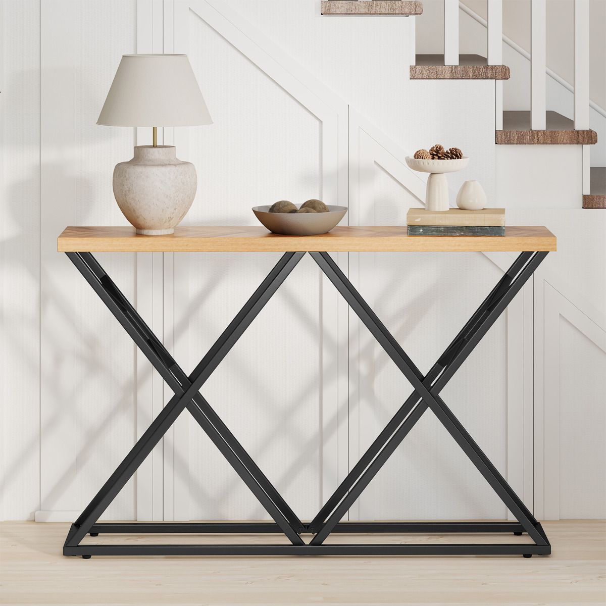 140cm Farmhouse Console Table with Geometric Metal Base