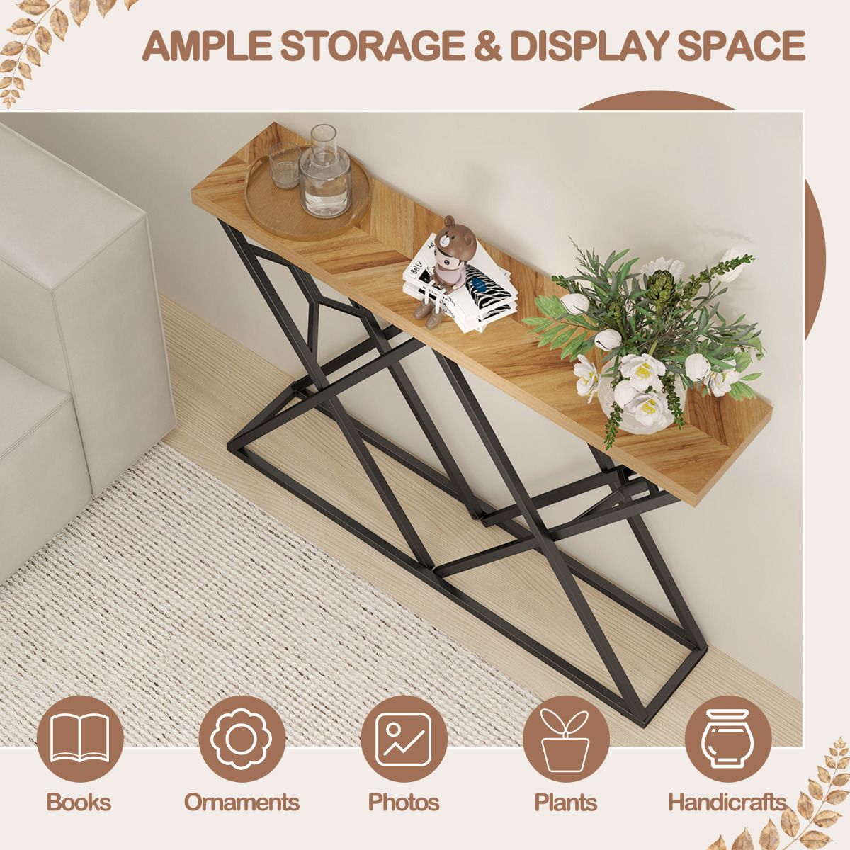 140cm Farmhouse Console Table with Geometric Metal Base