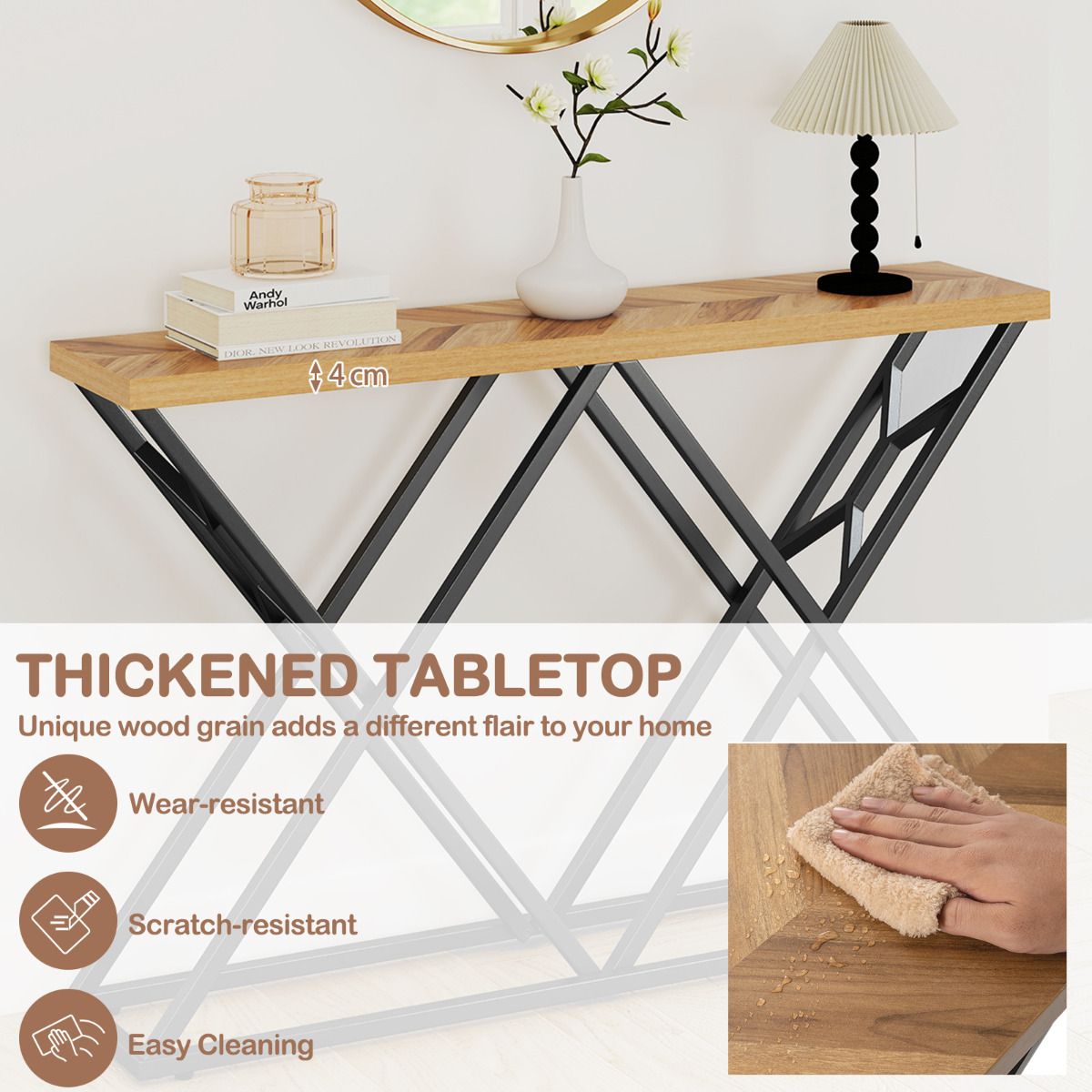 140cm Farmhouse Console Table with Geometric Metal Base