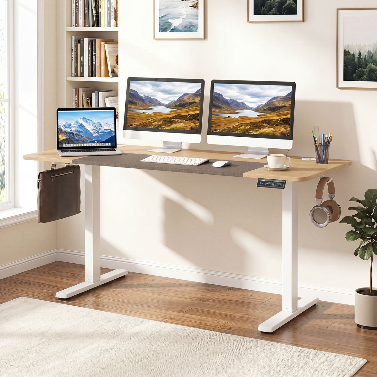 140x60cm Electric Standing Desk with 3 Memory Heights and LED Panel for Office