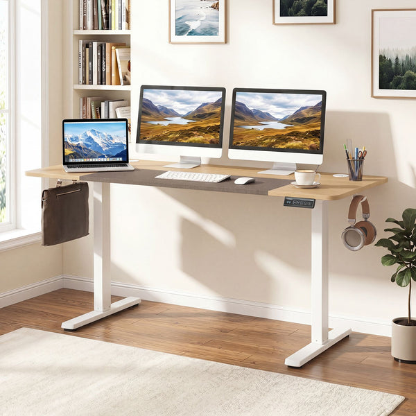 140x60cm Electric Standing Desk with 3 Memory Heights and LED Panel for Office