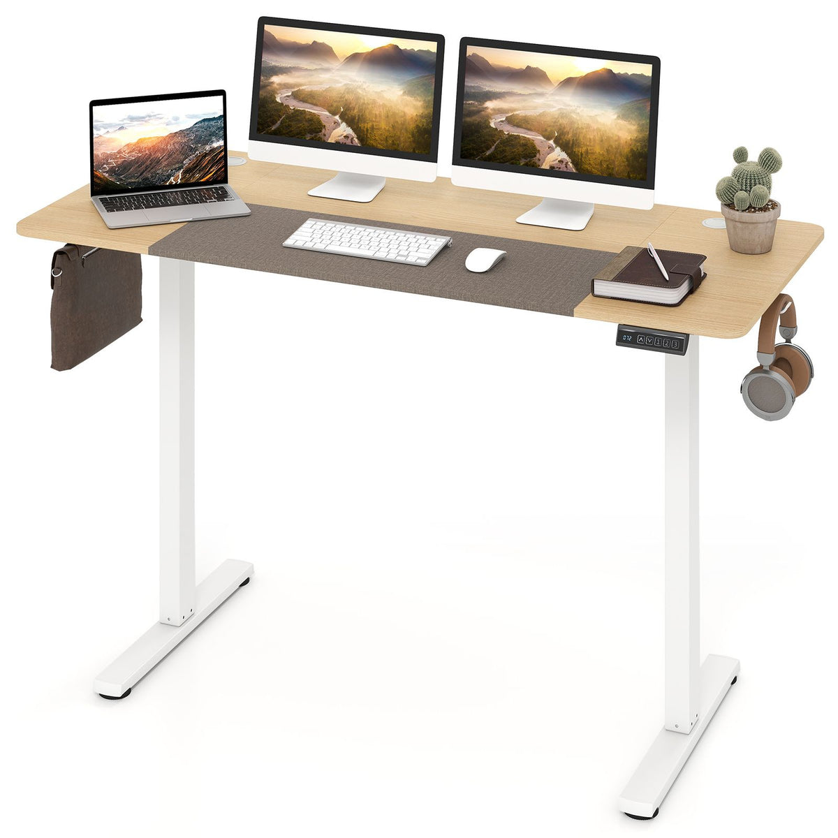 140x60cm Electric Standing Desk with 3 Memory Heights and LED Panel for Office