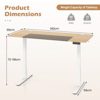 140x60cm Electric Standing Desk with 3 Memory Heights and LED Panel for Office