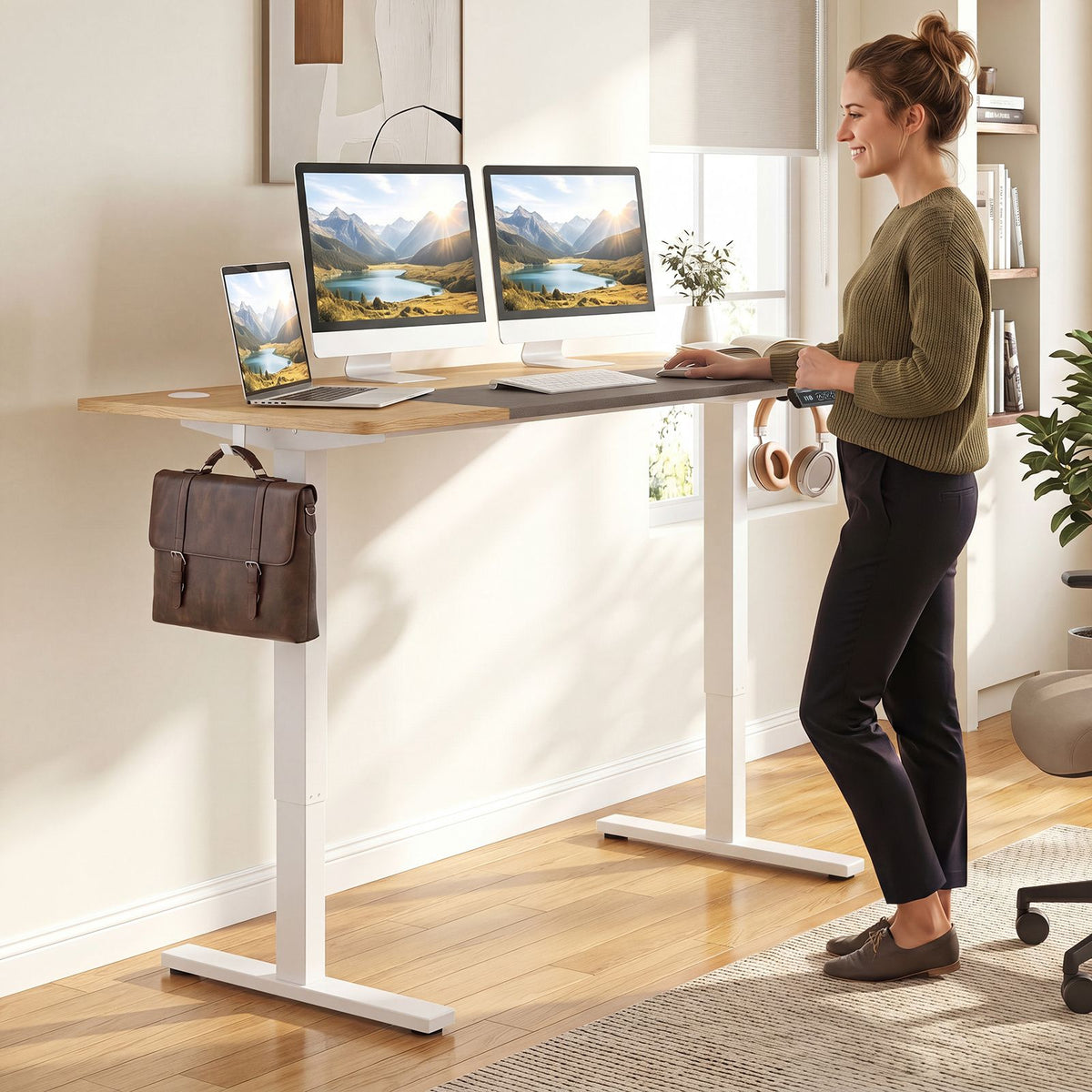 140x60cm Electric Standing Desk with 3 Memory Heights and LED Panel for Office