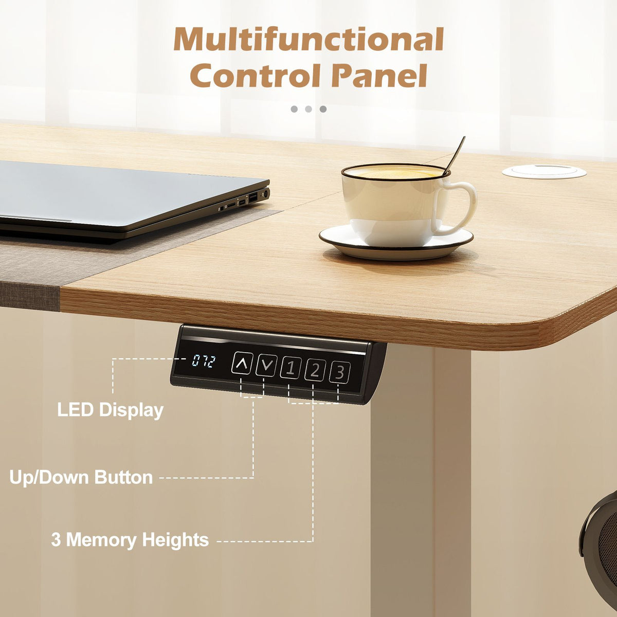 140x60cm Electric Standing Desk with 3 Memory Heights and LED Panel for Office