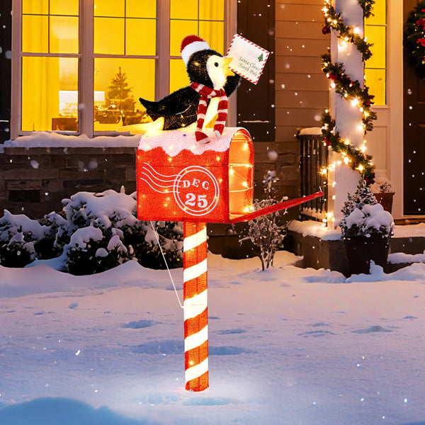 146cm Christmas Lighted Penguin on Mailbox with 100 LED Warm White Lights for Decoration