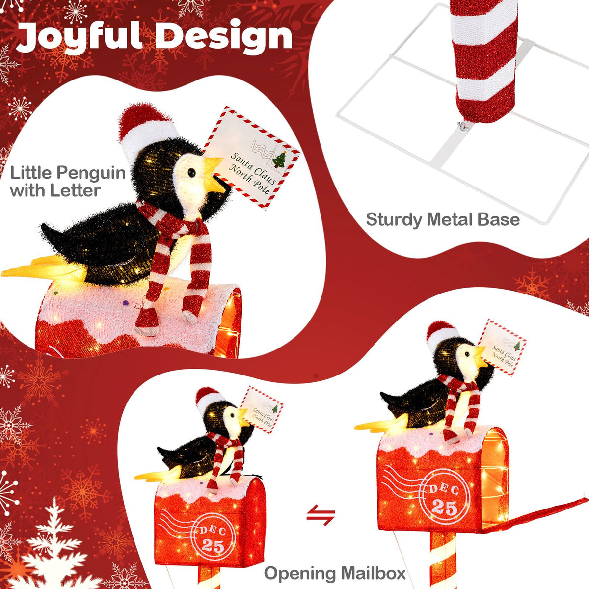 146cm Christmas Lighted Penguin on Mailbox with 100 LED Warm White Lights for Decoration