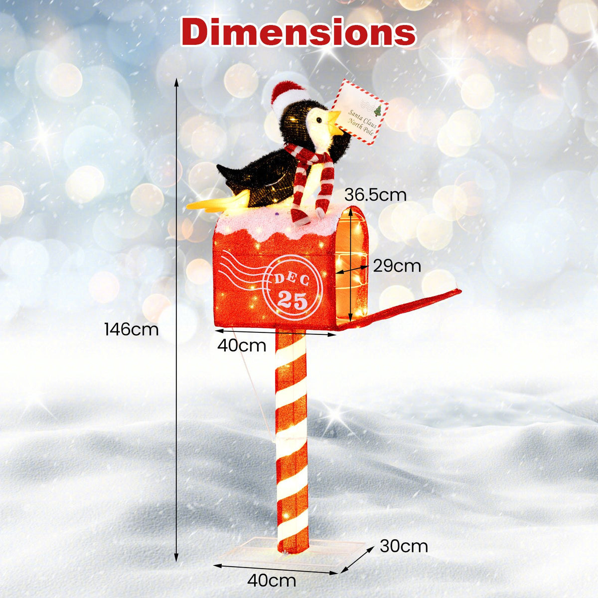 146cm Christmas Lighted Penguin on Mailbox with 100 LED Warm White Lights for Decoration