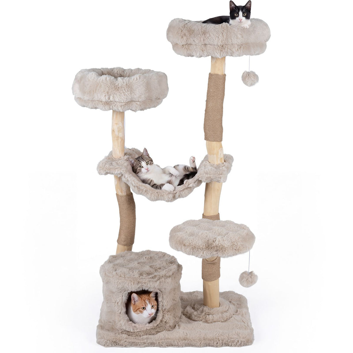 147cm Cat Tree Tower with Cave Hammock and 3 Platforms for Cats