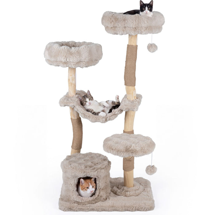147cm Cat Tree Tower with Cave Hammock and 3 Platforms for Cats