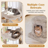 147cm Cat Tree Tower with Cave Hammock and 3 Platforms for Cats