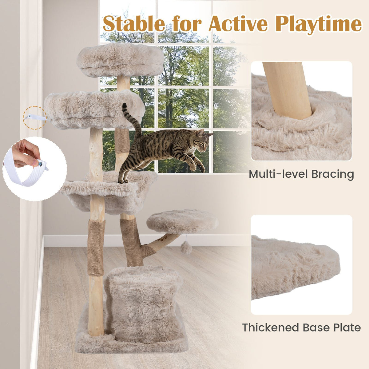 147cm Cat Tree Tower with Cave Hammock and 3 Platforms for Cats
