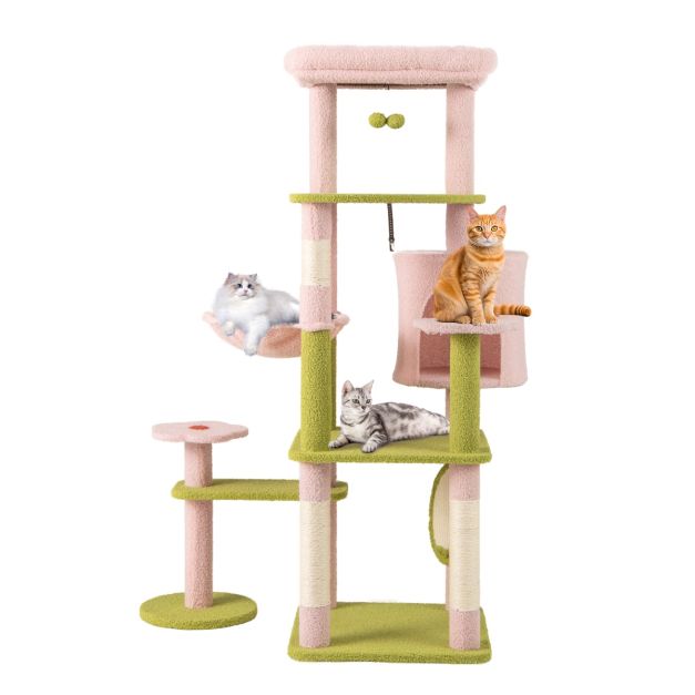 Multi-Level Aesthetic Floral Kitten Tower with Plush Padded Top Perch and Sisal Scratching Posts