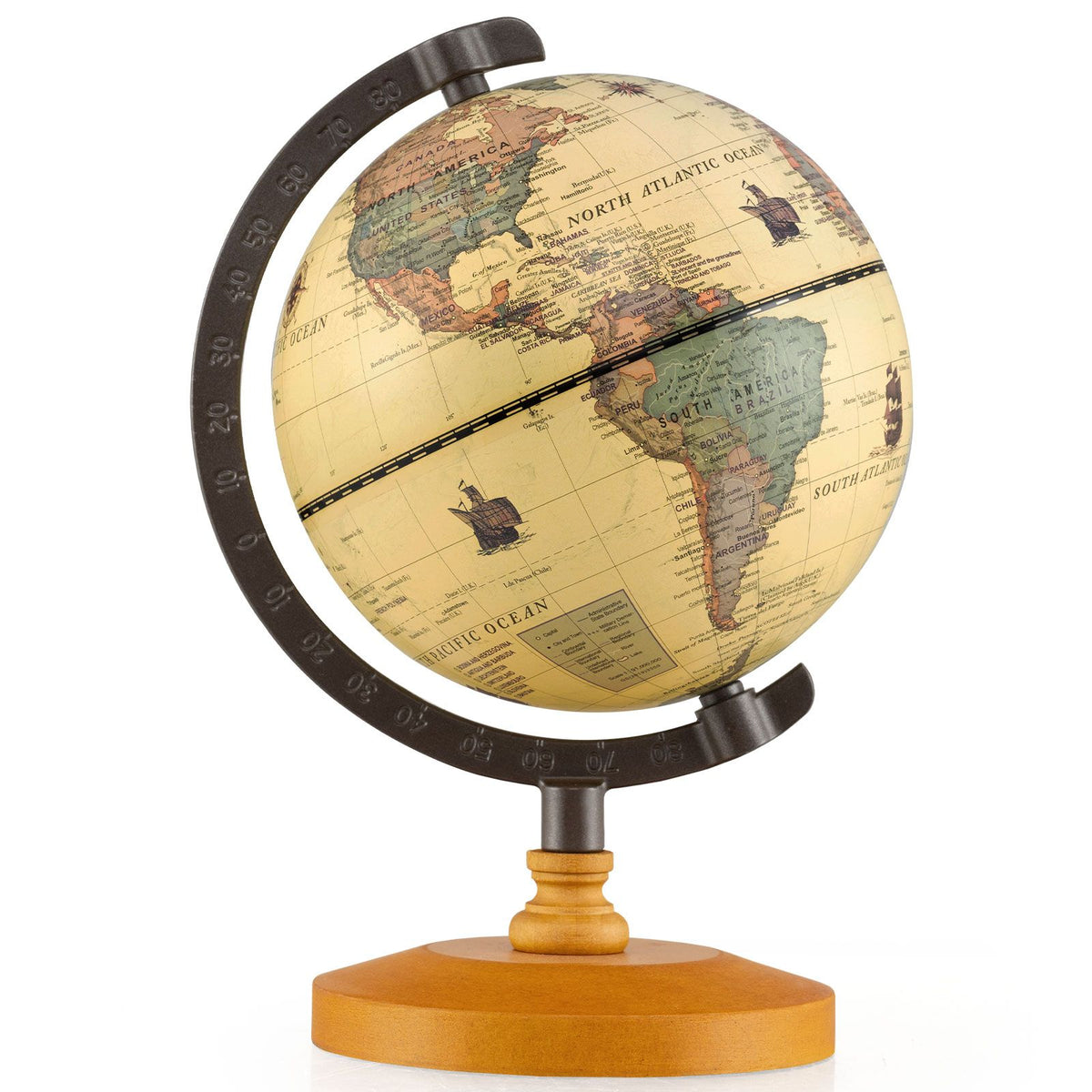 14 cm World Globe with Metal Stand and Non-slip Wooden Base