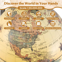 14 cm World Globe with Metal Stand and Non-slip Wooden Base