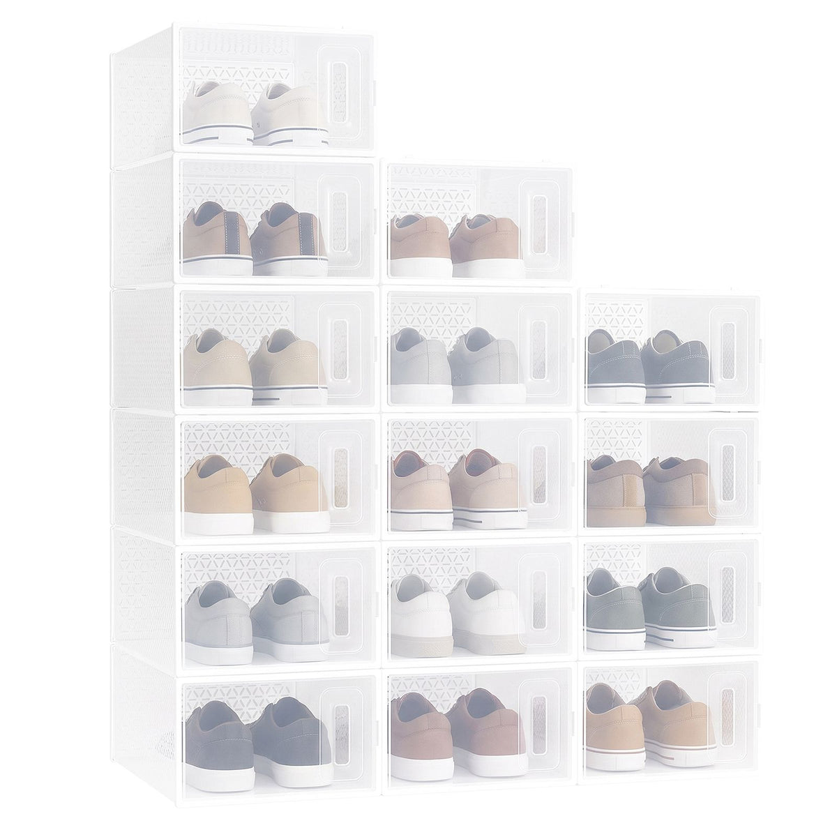 12/15 Pack Shoe Storage Boxes, Plastic Stackable Shoe Organizer for Closet