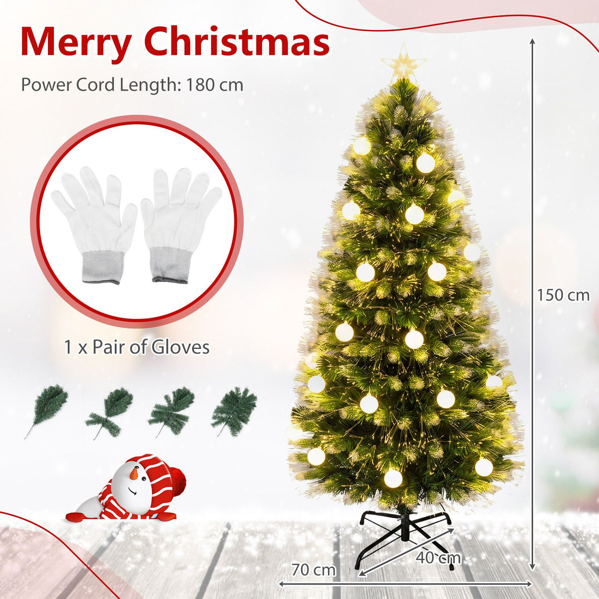 180cm/150 cm Artificial Fiber Optic Christmas Tree with 230/180 Branch Tips