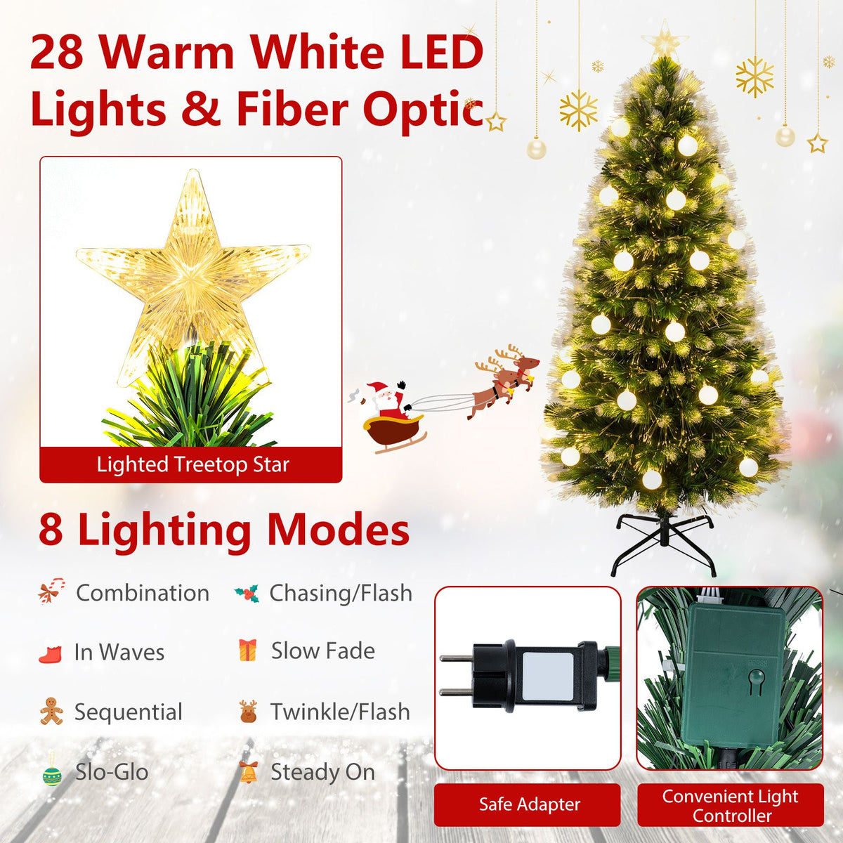 180cm/150 cm Artificial Fiber Optic Christmas Tree with 230/180 Branch Tips