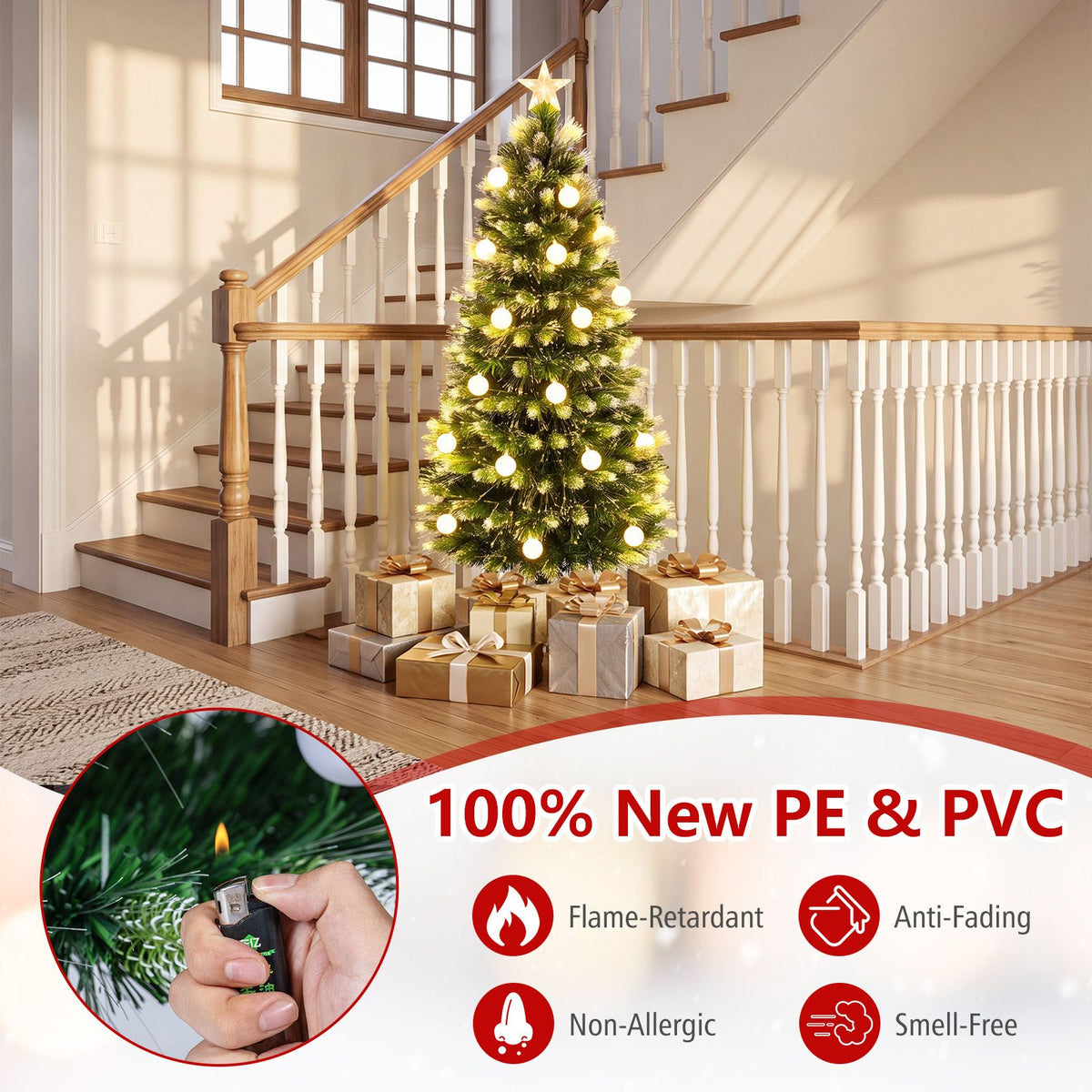 180cm/150 cm Artificial Fiber Optic Christmas Tree with 230/180 Branch Tips