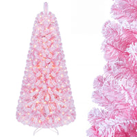 150/180/210cm Flocked Fir Christmas Tree with 432/570/738 Full Branch Tips and Warm White LED Lights