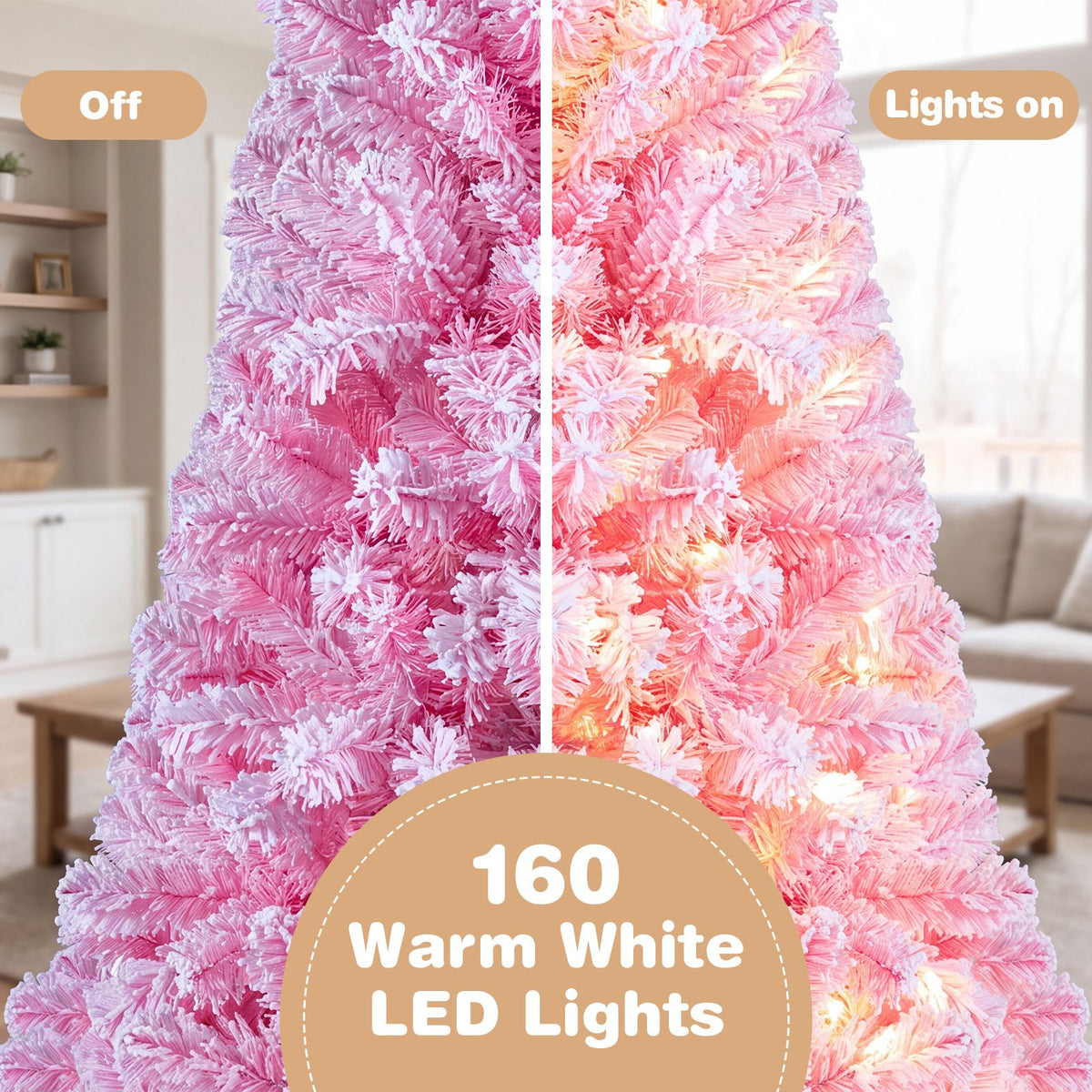 150/180/210cm Flocked Fir Christmas Tree with 432/570/738 Full Branch Tips and Warm White LED Lights