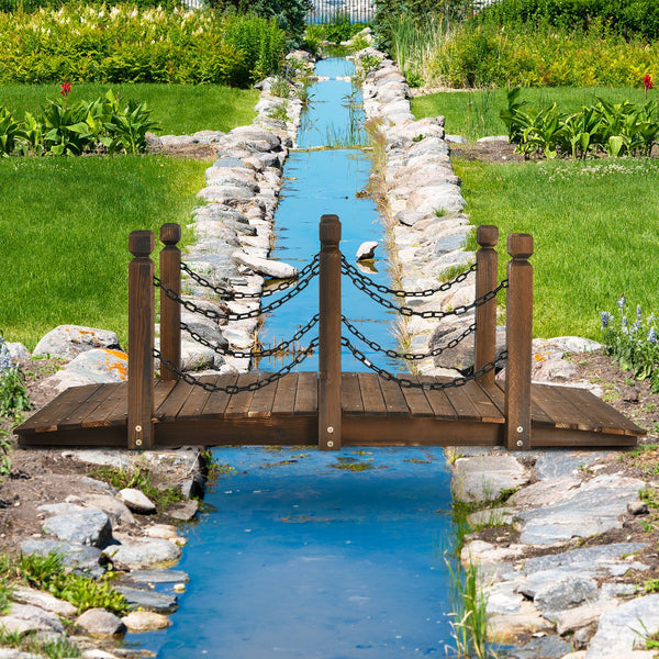 150 cm Outside Wooden Bridge with Safe Chain Railing for Garden Holds up to 180 kg