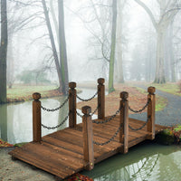 150 cm Outside Wooden Bridge with Safe Chain Railing for Garden Holds up to 180 kg