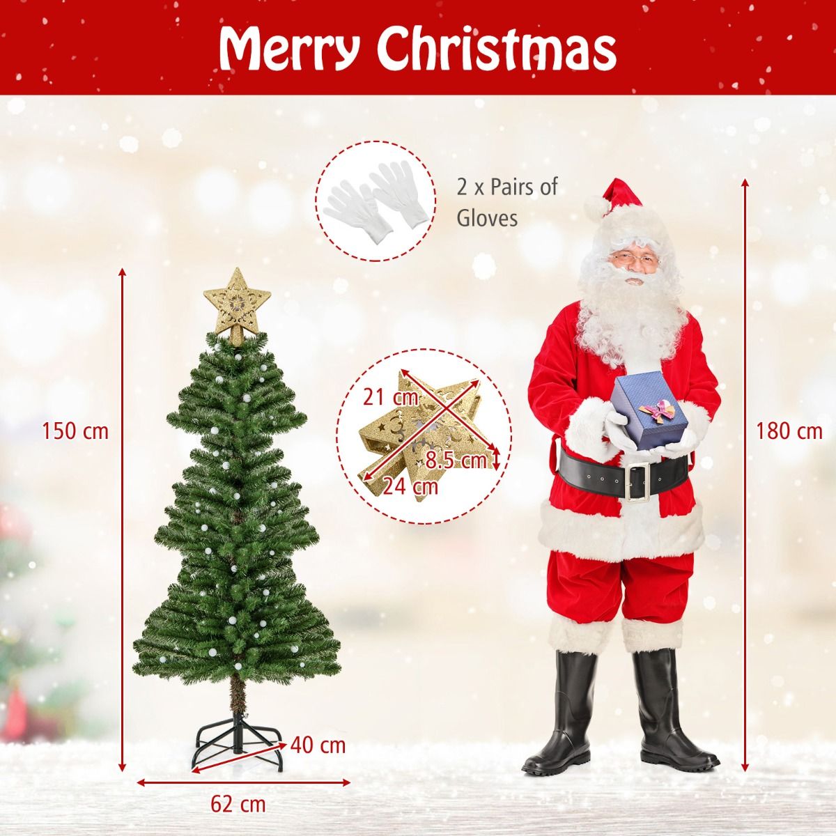150/180 CM Artificial Xmas Tree with Projection Light and 9 Lighting Modes