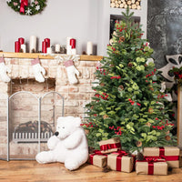 150 CM Artificial PE Christmas Tree with LED Lights and Eucalyptus Leaves