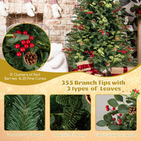 150 CM Artificial PE Christmas Tree with LED Lights and Eucalyptus Leaves