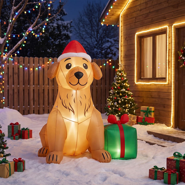 150cm Christmas Inflatable Golden Retriever Dog Decoration for Holiday Decor