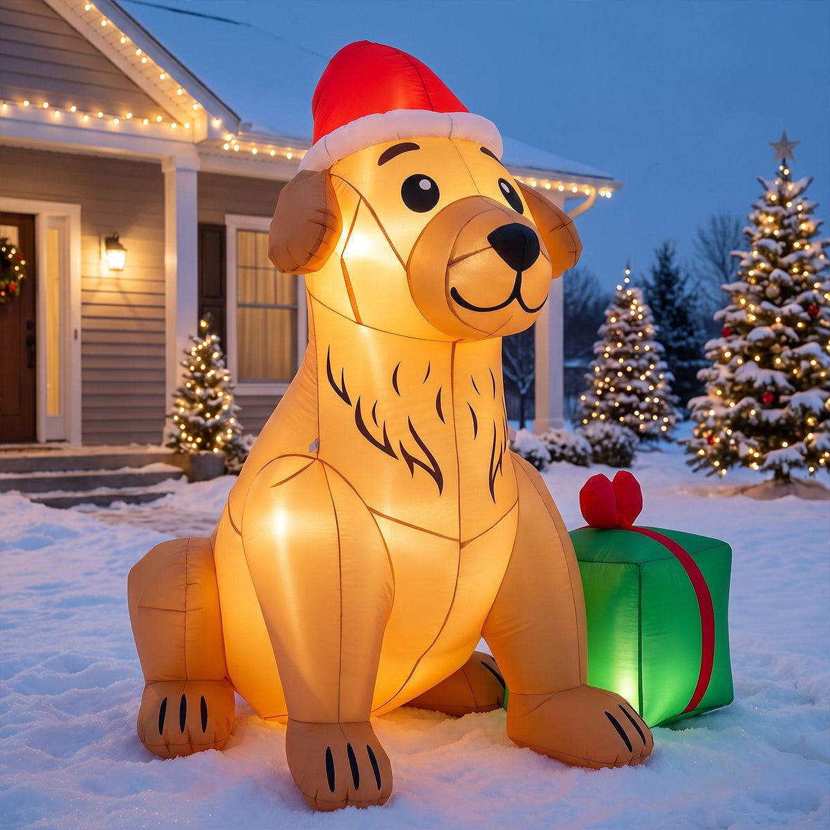 150cm Christmas Inflatable Golden Retriever Dog Decoration for Holiday Decor