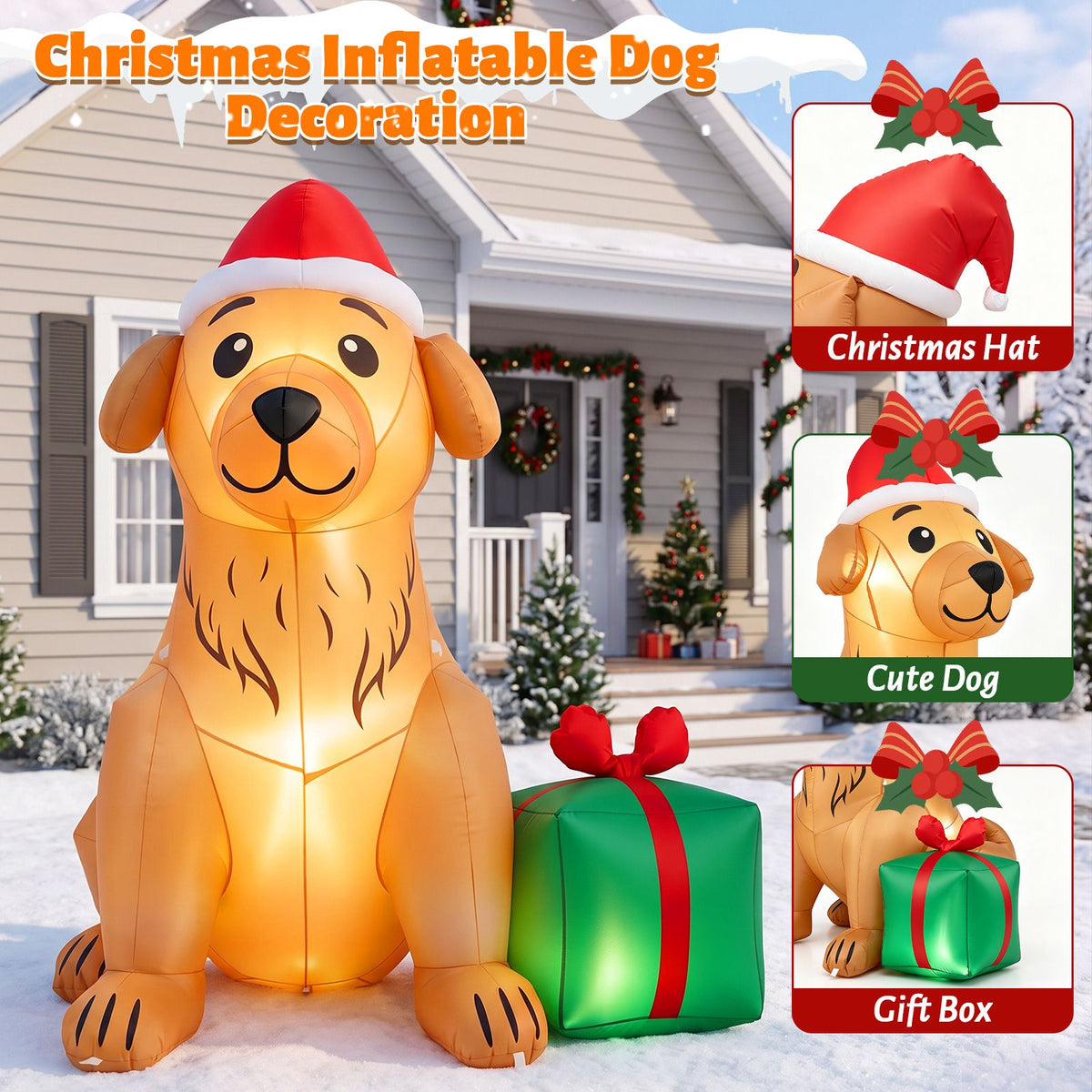 150cm Christmas Inflatable Golden Retriever Dog Decoration for Holiday Decor